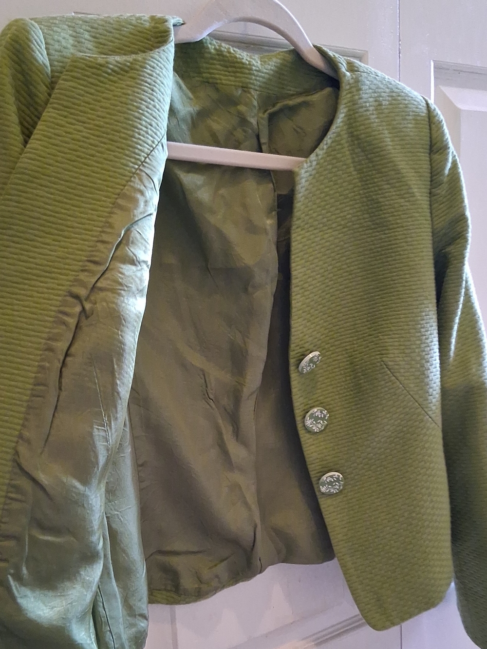 Vintage Armani Collezioni Olive Green Textured Jacket & Dress Set - Picture 11 of 14